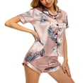 thumbnail image 3 of Women's 2 Piece Pajamas Satin Pjs Short Sleeve Comfy Trendy Pajama Set Holiday Soft Cute Fall Silky Sleepwear Shorts Lounge Set Style3 Large, 3 of 5