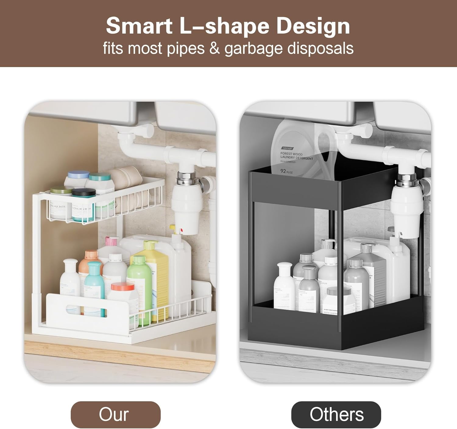 RGHJAR-2 Tier Under Sink Organizer and Storage, Slide Out Pull Out Cabinet Organizer Shelf, Storage for Kitchen Bathroom Laundry, 1Pack, White