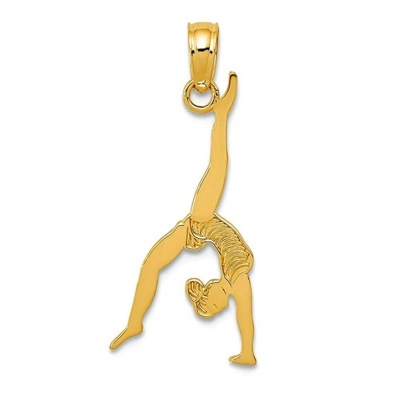 14k Yellow Gold Solid Polished Gymnast Pendant Necklace 24.5x9.9mm Pendant for Women - .6 Grams