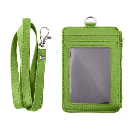 TOPTIE Vertical Badge Holder with Zip, Slim Double Sided PU Leather ID Card Holder Wallet Case with 5 Card Slots
