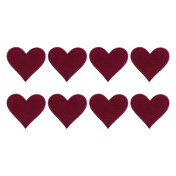 Uxcell 8Pack Iron on Heart Patches Sew on Heart Embroidered Patches, 70mm Wine Red