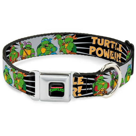 Nickelodeon Pet Collar, Dog Collar Metal Seatbelt Buckle, Ninja Turtles Group Pose Turtle Power, 13 to 17 Inches 1.5 Inch Wide