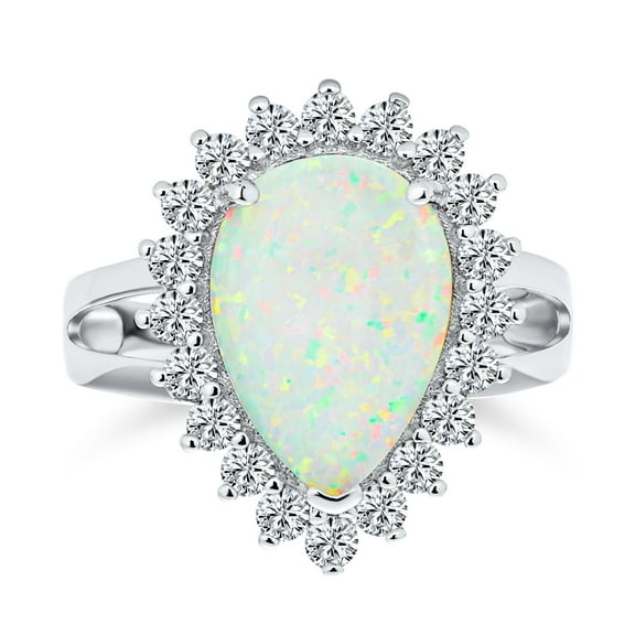 Bling Jewelry Womens Big Halo Pear Shape Statement 10CT Created White Opal Ring
