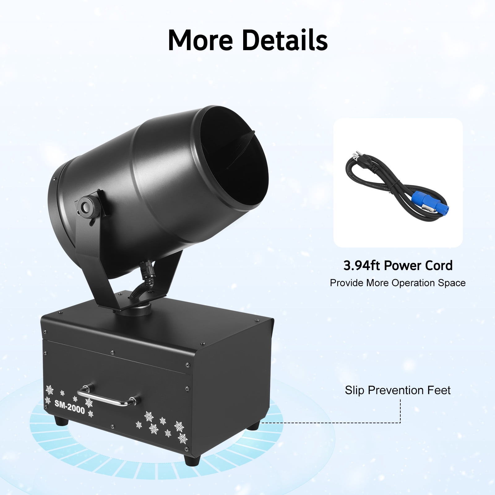 2000W Snow Machine – Realistic Snow Effect for Parties, Weddings, and Events, 107.64ft² Coverage, Remote Control, Easy To Use, Compact Design
