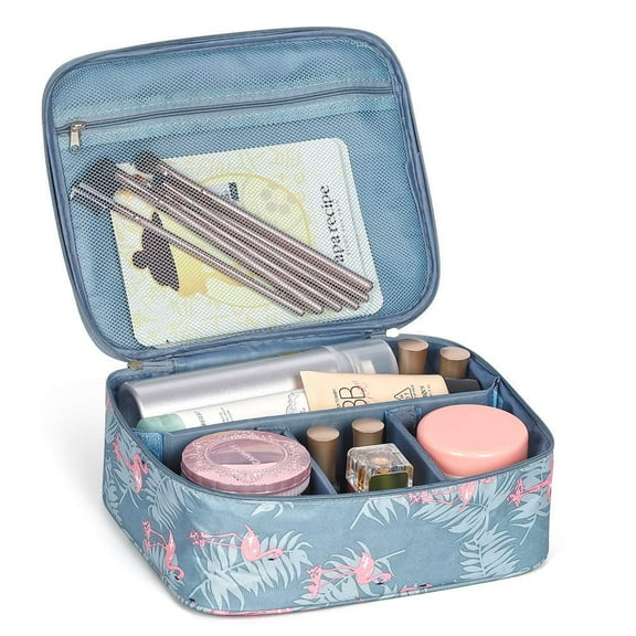 Waterproof Makeup Travel Bag, Cosmetic Organizer with Adjustable Divider - Blue