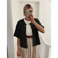 thumbnail image 4 of Gupgi Knitted Crop Cardigan for Women Short Sleeve Button Down Sweater Solid Color Ribbed Tops, 4 of 4