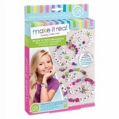 Make It Real: Block ‘N Rock Bracelets Kit - Create 4 Unique Letter Charm Bracelets, 147 Pieces, Includes Play Tray, All-In-One, DIY Word & Bead Jewelry Kit, Tweens & Girls, Arts & Crafts, Kids Ages 8+