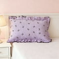 thumbnail image 2 of Ruffle Edge Pillowcase Double Layer Cotton Like Pillow Case Soft Breathable Bow Print Home Bedding for Hotel Travel Gift(Purple), 2 of 6