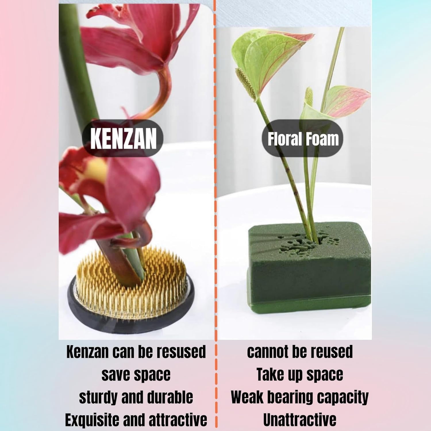 ABCISI Flower Frogs for Flower Arrangements Supplies, Japanese Flower Arranging Ikebana Kenzan, Pin Frogs for Flowers Holder with Rubber Base Flower Fixed Tools(1.97inch/50mm)