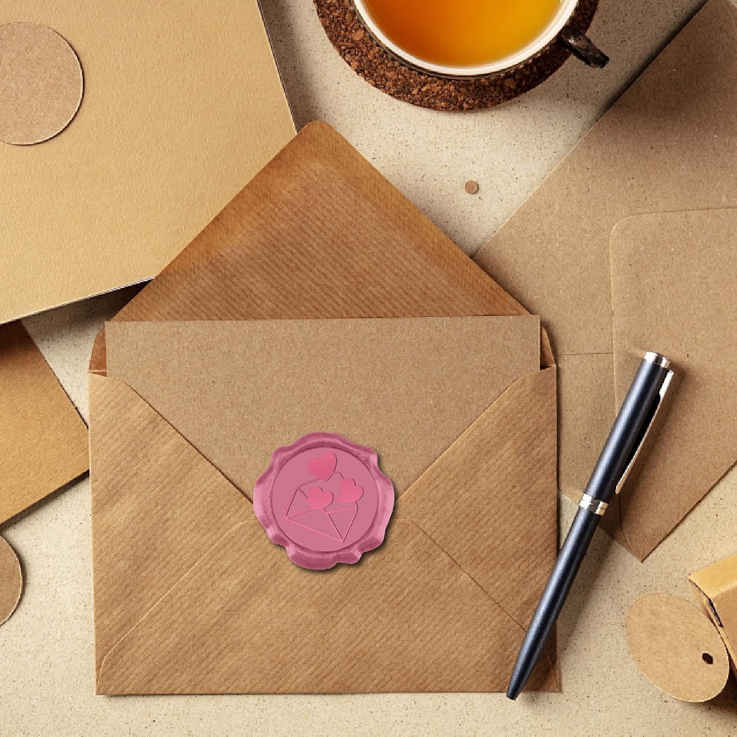 100pcs Pink Wax Seal Stickers Valentine's Day Decoration Stickers Vintage Adhesive Envelope Sealing Love Heart for Wedding Gift Wrapping Birthday Greeting Cards Making Hot Pink 1box
