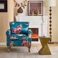 thumbnail image 4 of Ktaxon Floral Print Velvet Accent Chair with Lumbar Pillow, Upholstered Club Chair with Rubber Wood Legs, Living Room Armchair for Bedroom Reading Corner Dark Blue, 4 of 10