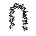 thumbnail image 2 of Halloween Artificial Black Garland With Red Rose,Gothic Burgundy Floral Leaf Vines Garland, Halloween Wedding Decor Indoor Outdoor Party Wall Mantel Hanging Decorations, 2 of 6