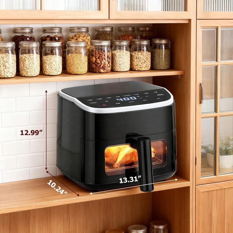 Sybels 4QT Digital Air Fryer: 1500W, Visible Window, 8 Presets, 400°F, 60-Min Timer, Auto Shut-Off, Dishwasher-Safe Basket, Black