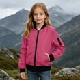 thumbnail image 5 of Kids Zip Bomber Jacket with Pockets, Waterproof Windproof Long Sleeve Outdoor Coat for Boys Girls Ages 5-16 Fall Casual Outerwear Hot Pink 11 Years, 5 of 9