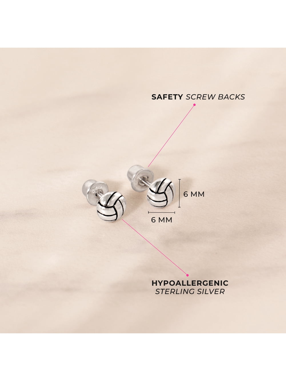 Polished Volleyball Kids / Children's / Girls Earrings - Sterling Silver
