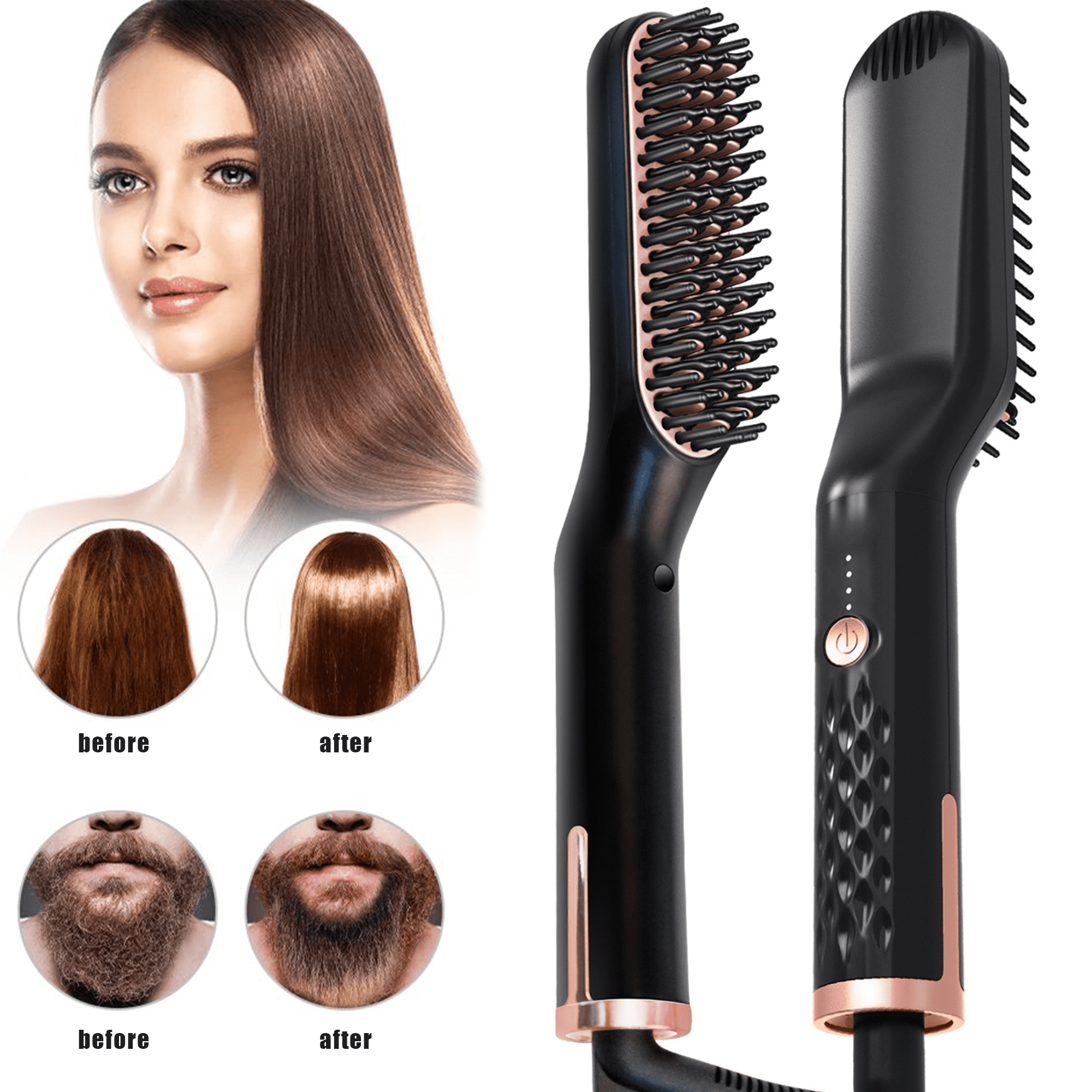 3 in 1 Electric Hair Straightener Brush for Men Women, Hair Beard ...