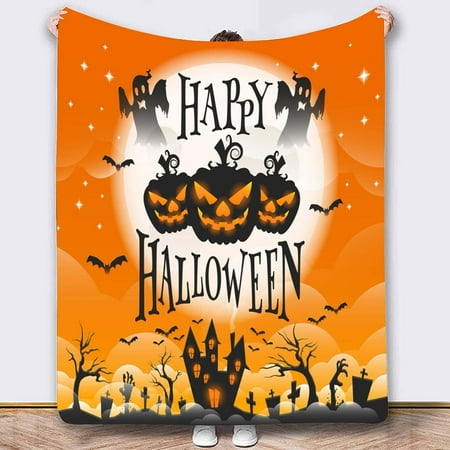 

SuChun Kitchen Rug Halloween Pumpkin GhostSkull Bat BlackCat Printed Flannel Cover Blanket（200*150 Cm/79*59 In）
