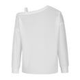 thumbnail image 4 of AXXD White Basic Crewneck Sweatshirts Women Summer 2024 Trendy Casual Solid One Shoulder Pullover Long Sleeve Top, 4 of 5
