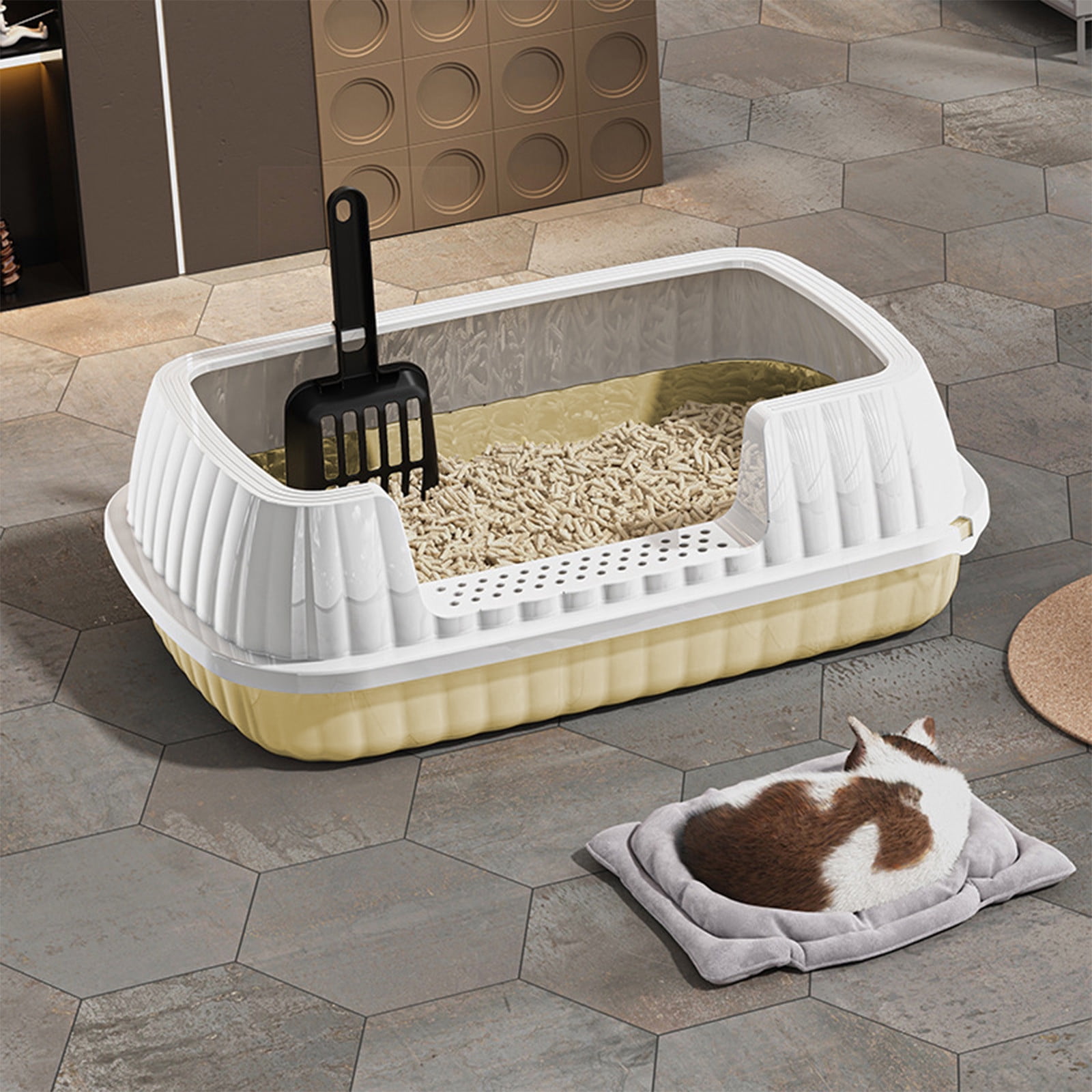 Bwiyojiz Storage & Organization 14.37x10.63x4.72" Semi Enclosed High Bar Litter Box with Splashs Proof Designs Provides Ample Space for Cats Includes Shovel Kittens, Gifts for Yourself