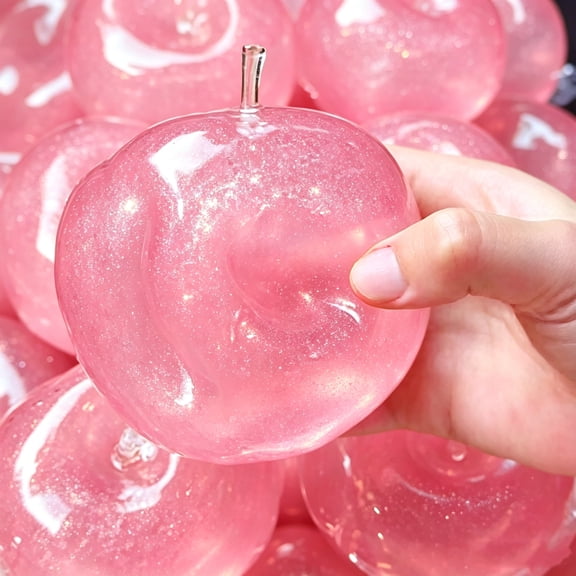 Pink Apple Slushy Squishy Fidget Toy, Glossy Clear Fruit Slush Stress Squeeze Toy, Soft Slow Rebound Sensory Toy for Kids Adults Party Favor Gift