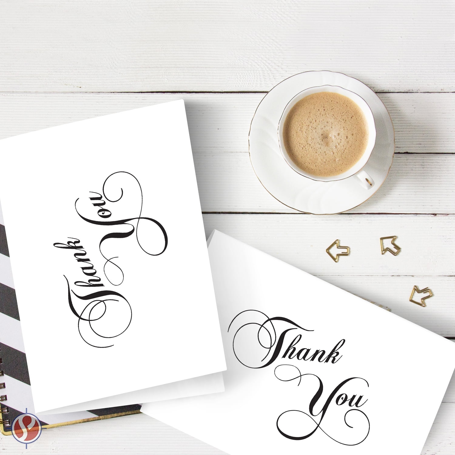 Thank You Card – Elegant Half-Fold Note Cards & Envelopes | Great for Wedding, Baby Shower, Graduation, Anniversary, Sympathy, Business, etc. | Blank Inside | 5 x 7” (A7 Size) | 25 per Pack
