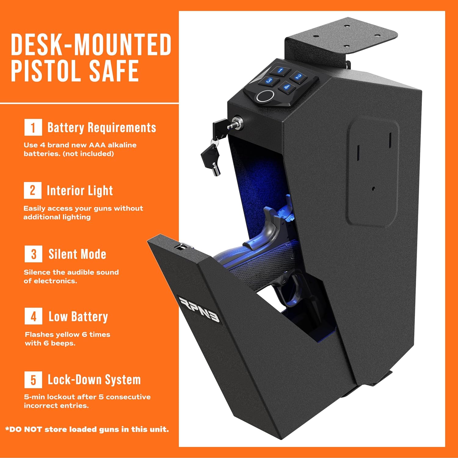 RPNB Mounted Biometric Gun Safe 3 Access Ways for 1 Pistol