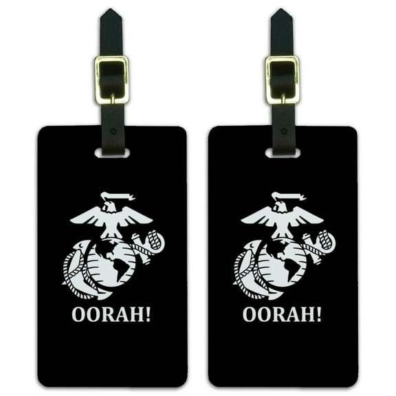 Oorah! USMC Marine Corps White on Black Officially Licensed Luggage ID Tags Suitcase Carry-On Cards - Set of 2