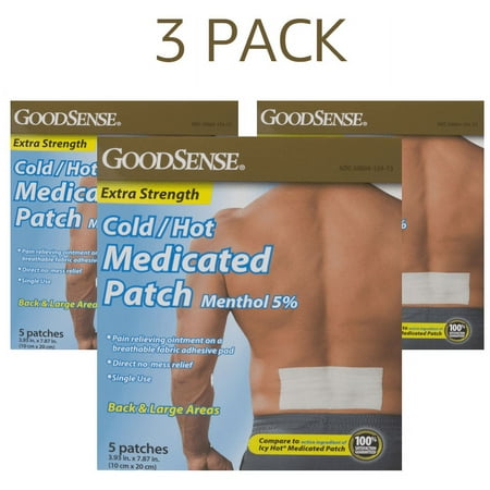 3 PackExtra Strength Cold/Hot Medicated Patch, Menthol 5%, Large (3.93"x7.87"), Single Use, Pain relieving Ointment on a Breathable Fabric Adhesive Pad, 5/ea ct