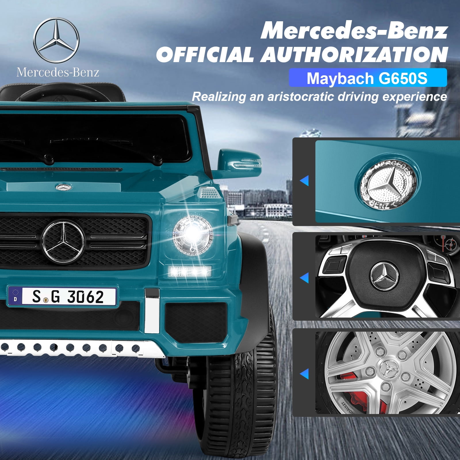 JOYLDIAS 12V Powered Electric Ride on Car Licensed Mercedes-Benz G650S for Kids with Remote Control, 2 Motors, 3 Speeds, Lock, Music, Horn, LED Light (Blue)