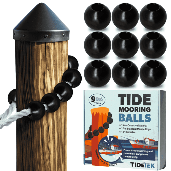 Tidetek Dock Mooring Balls for Boats, Prevent Dock Lines from Catching on Pilings, Protects During Tide Changes, Fits Standard Marine Rope