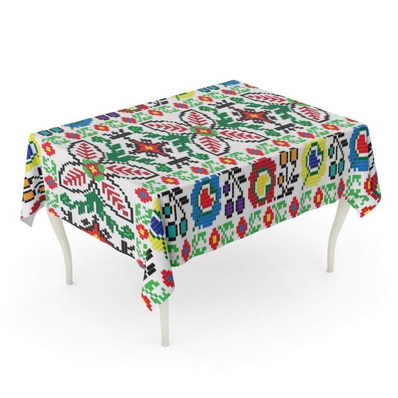 LADDKE Collection Traditional Romanian Folk Knitted Pattern Cross Culture Detail Ethnic Europe Tablecloth Table Desk Cover Home Party Decor 60x104 inch