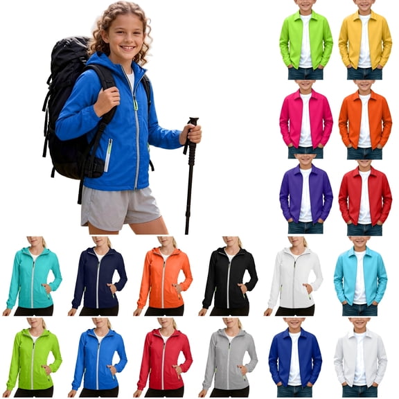 QIUOMBBP Kid's Lightweight Athletic Jackets Lapel Collar Solid Color Jackets Light Weight Outdoor Coats Hot Pink 11-12Years
