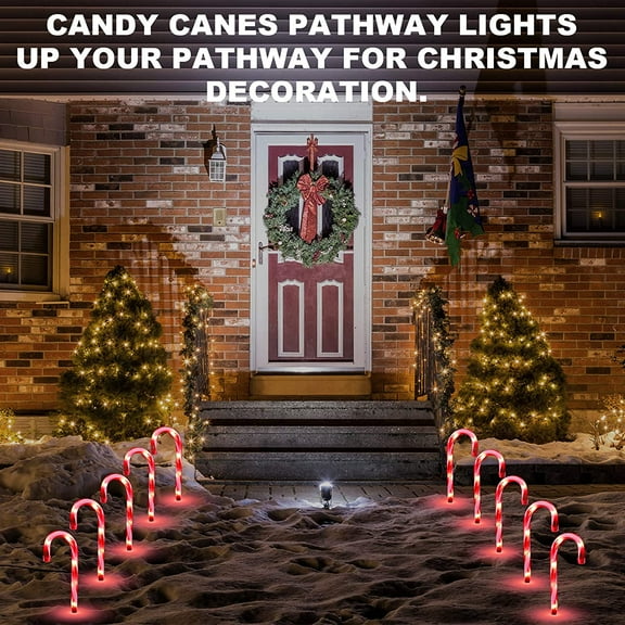 FGERFE-Christmas Candy Cane Lights, 12inch Set of 5 Candy Canes Christmas Pathway Lights Outdoor- Candy Cane Christmas Decorations Outdoor for Holidays Lighting up Sidewalk,Yard,