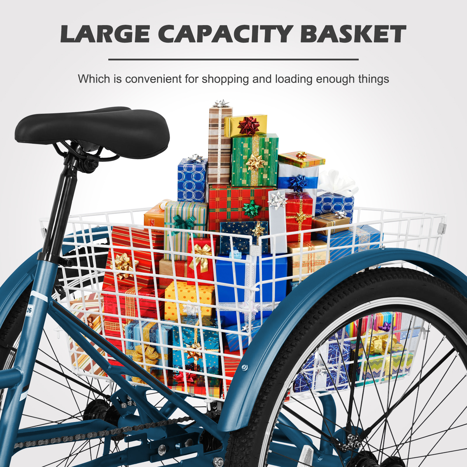 MOPHOTO 26" Adult Mountain Tricycle 7 Speed MTB, Cruiser Trike with Rear Basket, Exercise Men's Women's Tricycles
