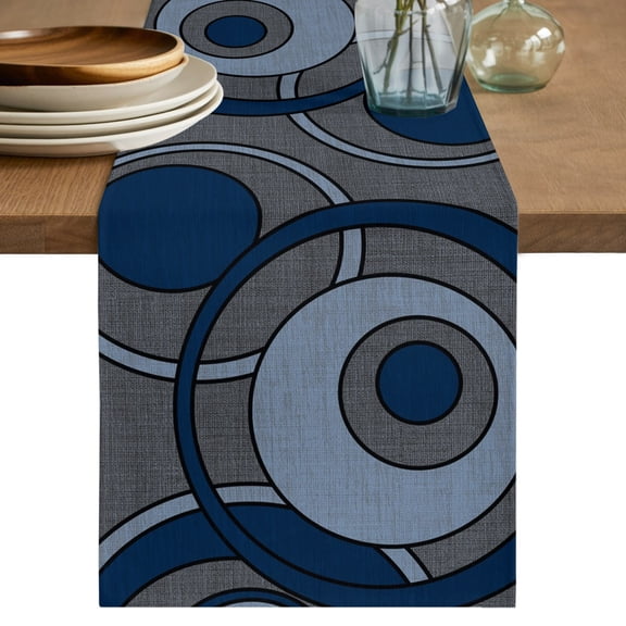 Table Runners 72 Inches Long Dress Scarves, Navy Blue Gery Geometric Farmhouse Kitchen/Dining Table Decor Table Runner, Coffee Tablerunners, Vintage Concentric Rings Artistic 13x72 Inch