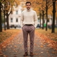 thumbnail image 2 of HBDesign Mens Herringbone Cotton Blend Dress Pants Slim Fit Cuffed Fall Winter Trousers, 2 of 7