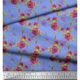 thumbnail image 3 of Soimoi Blue Cotton Duck Fabric Leaves & Austin Rose Floral Printed Fabric 1 Yard 56 Inch Wide, 3 of 3