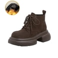 thumbnail image 4 of Platform Chunky Combat Boots for Women Winter Fall Suede Casual Lace up Walking Mid Calf Ankle Booties, 4 of 6