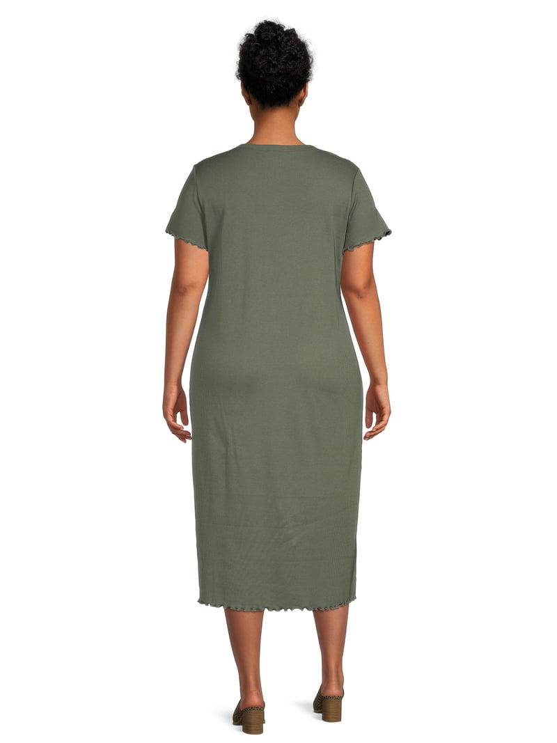 Terra & Sky Plus Size Ribbed Lettuce T-Shirt Dress - Walmart.com Terra & Sky Plus Size Ribbed Lettuce T-Shirt Dress - Walmart.com