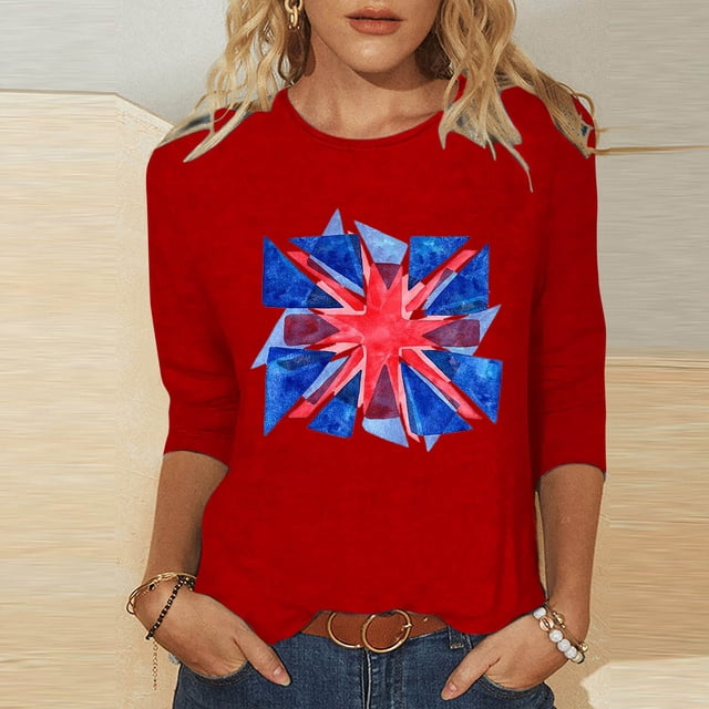 Fiudx Ofertas Flash Artículos En Oferta Blusas de Manga 3/4 para Mujer, Camisa con Estampado Vintage, Informal, Manga 3/4, Cuello Redondo, Blusa Estilo Túnica Boho