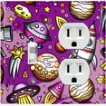 thumbnail image 1 of Metal Light Switch Wall Plate Outlet Cover (Spaceship UFO Astronaut Rocket Outerspace Star Pink - Single Toggle Single Duplex), 1 of 2