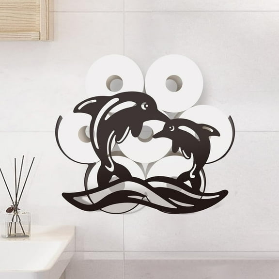 Dolphin Toilet Paper Holder for Extra 8 Rolls Metal Ocean Animal Wall Mounted Toilet Papers Storage Funny Animal Toilet Paper Organizer Roll Holder for Bathroom Home Office Décor