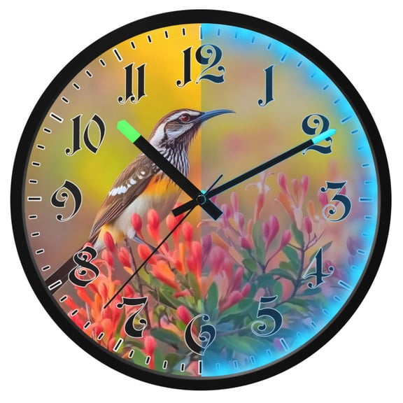 Ryvnso Bird Sitting on Flower 12 Inch Night Light Wall Clock Luminous Silent Battery Operate Clocks