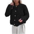 thumbnail image 2 of Puntoco Chaqueta De Color Liso Para Mujer Con Botones De Felpa Y Mangas Largas Con Capucha, Ropa Informal Para Exteriores, 2 of 7