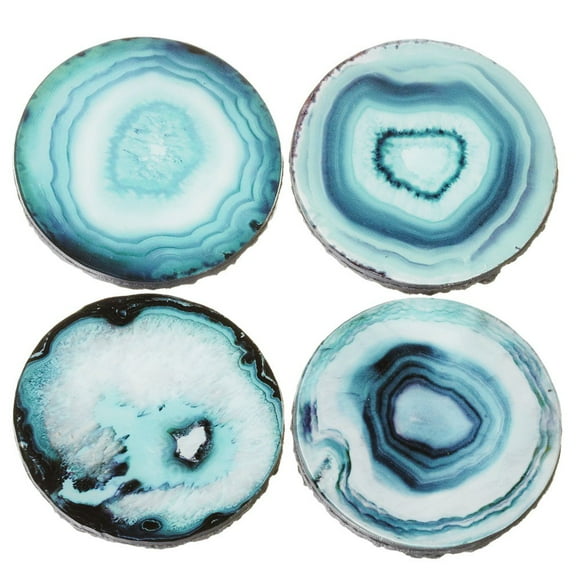 Set of 4 Midwest CBK Imitation Agate Stone Coasters (Blue)