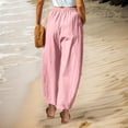 thumbnail image 5 of Juslio Women Linen Pants Casual with Pockets Elastic Waist Linen,High Waist Wide Leg Pants L, 5 of 8