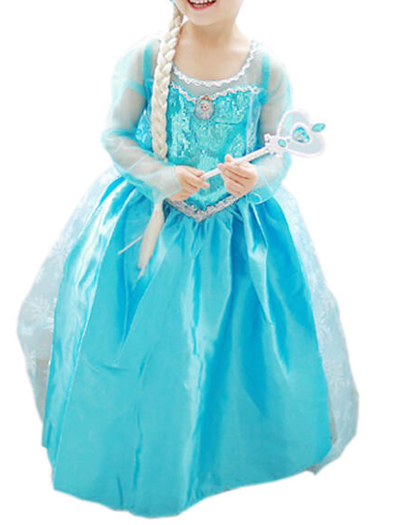 Elsa Girls Fancy Dress Princess Disney Frozen Birthday Party Gift Baby Maxi Gown 