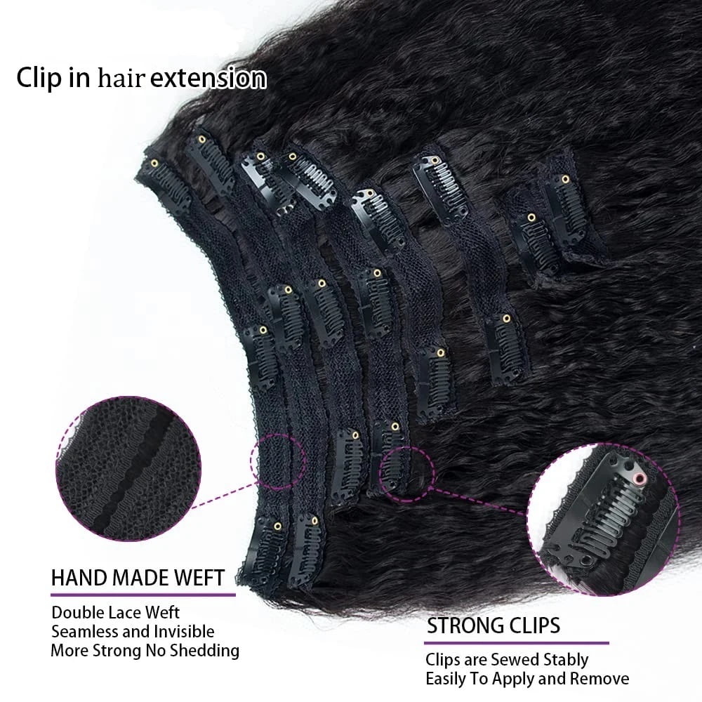 Kinky Straight Clip In Hair Extensions Full Head 120G 240G Per Pack Brazilian Remy Human Hair 8 pcs