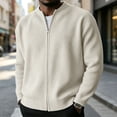 thumbnail image 6 of Havenx Men's Corduroy Jacket Ribbed Knit Full Zip Up Long Sleeve Jackets Mock Neck Solid Color Coat Lightweight Vintage Warm Casual Clothing,White 2XL, 6 of 6