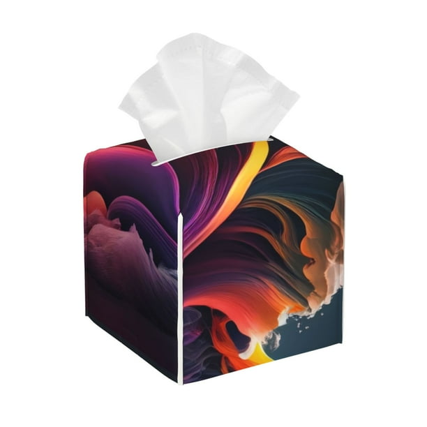 Balery Colorful Abstract Wave Motion Porta Pañuelos de Cuero con Estampado – Funda Moderna Cuadrada para Caja de Pañuelos, Dispensador 5x5x5''